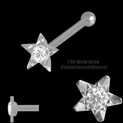 Nasenpiercing Stern 750 Weißold mit Diamant Kugelstift