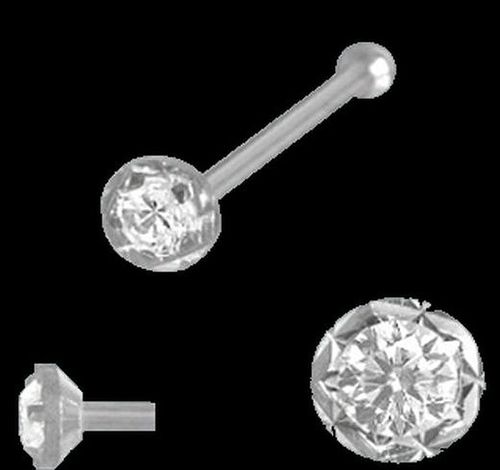 925 Silber Nasenpiercing 2,0 mm diamantiert Kugelstift Zirkonia weiß