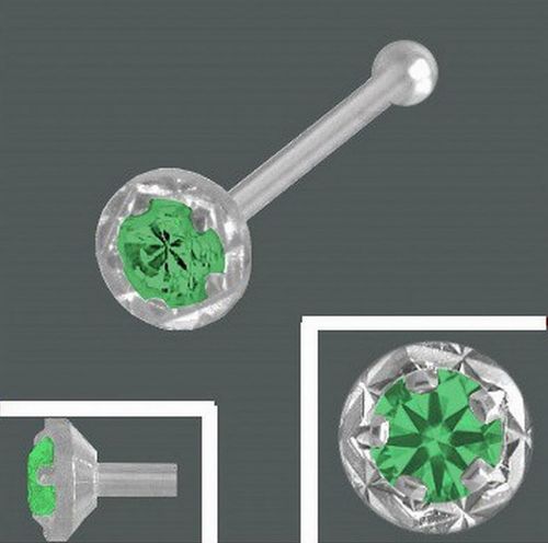 925 Silber Nasenpiercing 3,0 mm diamantiert Kugelstift Zirkonia grün