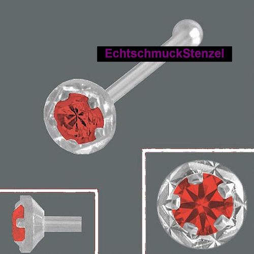 925 Silber Nasenpiercing 3,0 mm diamantiert Kugelstift Zirkonia rot