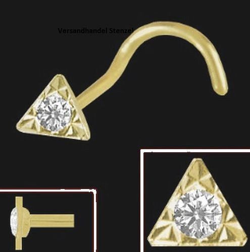 925 Silber vergoldet Nasenpiercing Dreieck mit ZirkoniaSpirale