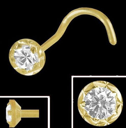 925 Silber vergoldet Nasenpiercing 2,0 mm Rand diamantiert Zirkonia mit Spirale