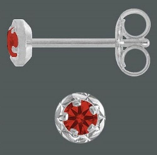 Ohrstecker 4,0 mm mit roten diamantierten Zirkonia 925 Silber