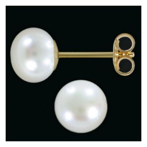 Ohrstecker 585 Gold, Ohrringe 6 - 6,5 mm Ø Süßwasserzucht Perle rund 1 Paar Neu