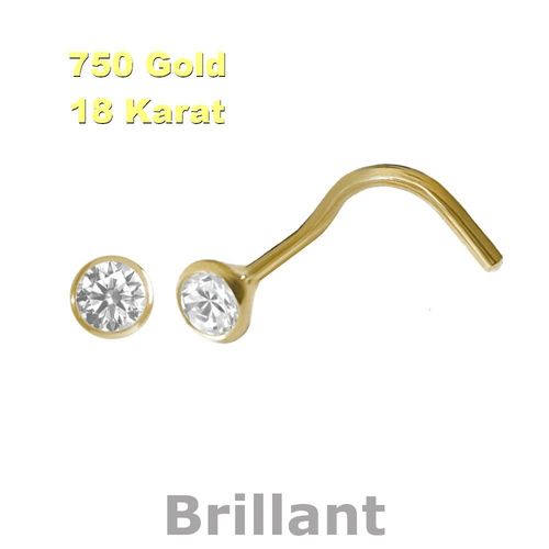 Brillant 750 Gold Nasenpiercing, Nasenstecker Spirale 2,8 mm