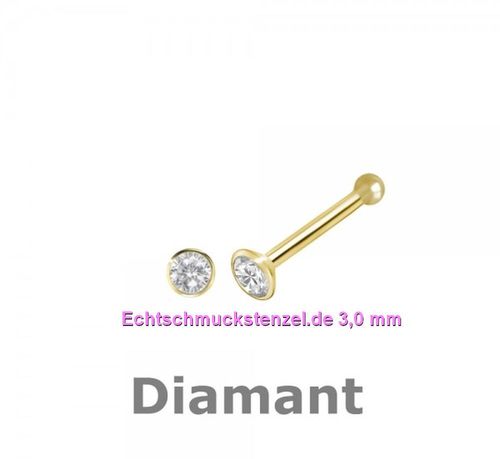 Diamant 750 Weißgold Nasenpiercing, Nasenstecker Spirale 3,0 mm