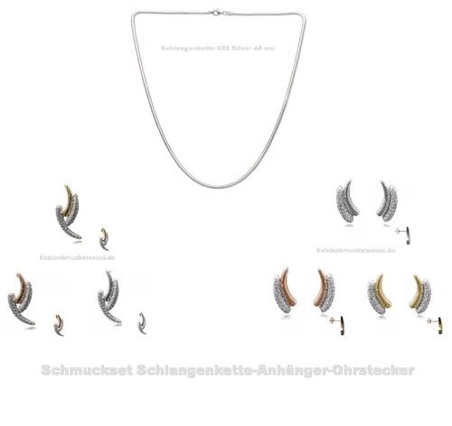 Anhänger,Ohrstecker SET mit Zirkonia 925 Silber mit Schlangenkette 45 cm