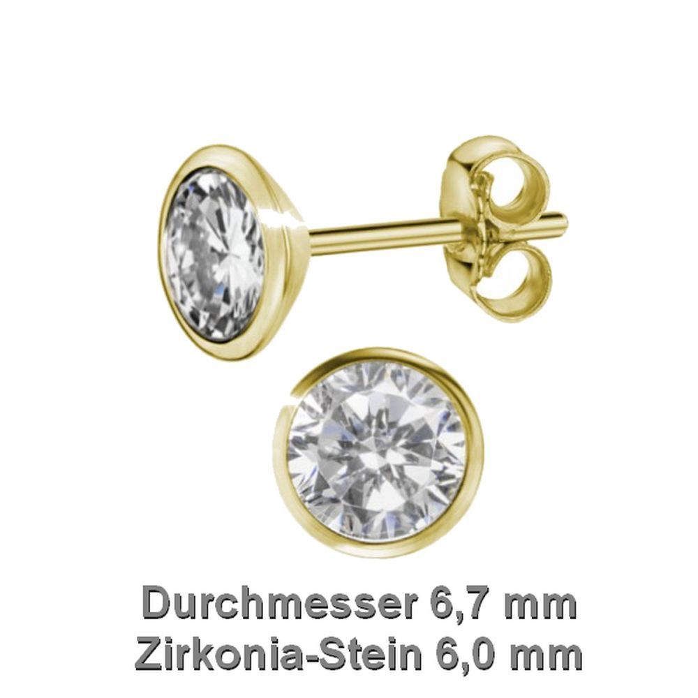 Ohrstecker Single Einzel m. Zirkonia 6,7 mm Gold 333