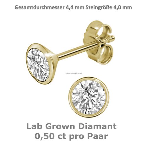 Ohrstecker 585 Gold, mit Diamant 4,4 mm 1 Paar Neu